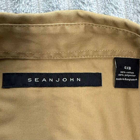 Sean John Shirt Men 4XB Tan Button Up Short Sleeve Cotton Stretch Pockets Casual - Picture 4 of 7